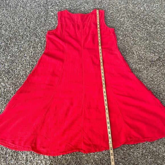 Color Me Cotton Trapeze Dress Size Medium Red Solid Flowy Lagenlook Boho Minimal - Picture 13 of 14